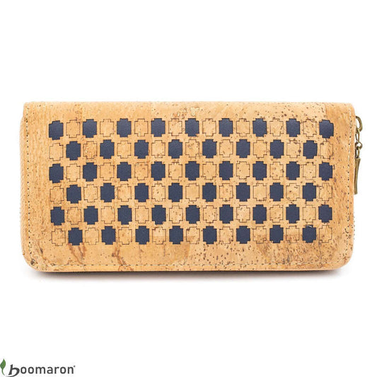 Portefeuille en liège à damier bleu