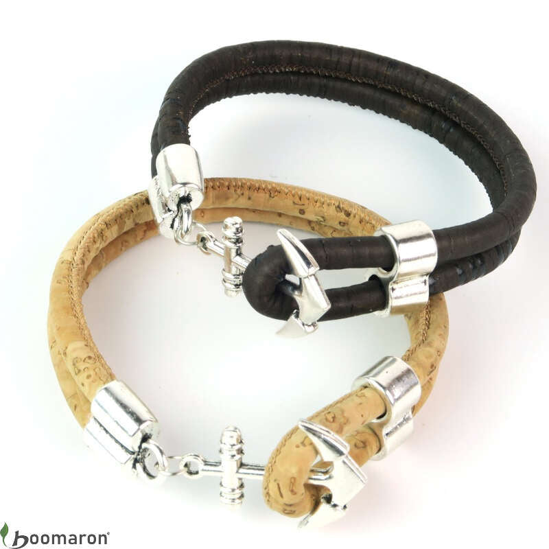 Bracelet en liège brun naturel ancre marine 