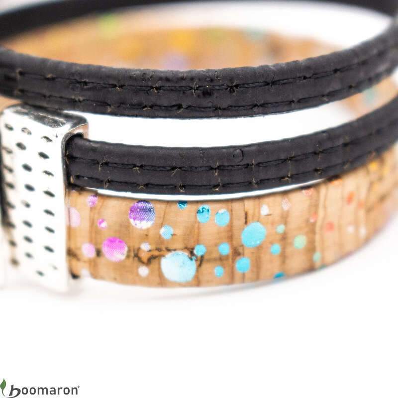 Bracelet en liège naturel bicolore moucheté zoom couleur