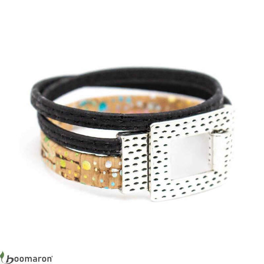 Bracelet en liège naturel bicolore moucheté profil