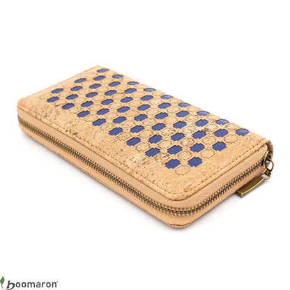 Portefeuille en liège à damier bleu clair