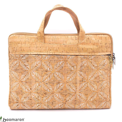 Sac ordinateur en liège motif incrusté blanc